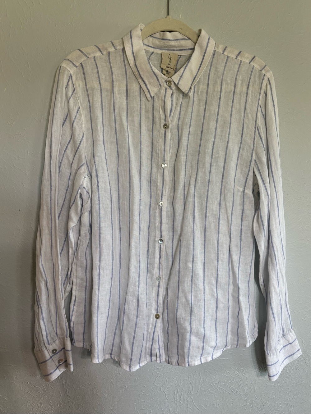 Joie White Linen Shirt with Blue Pinstripes